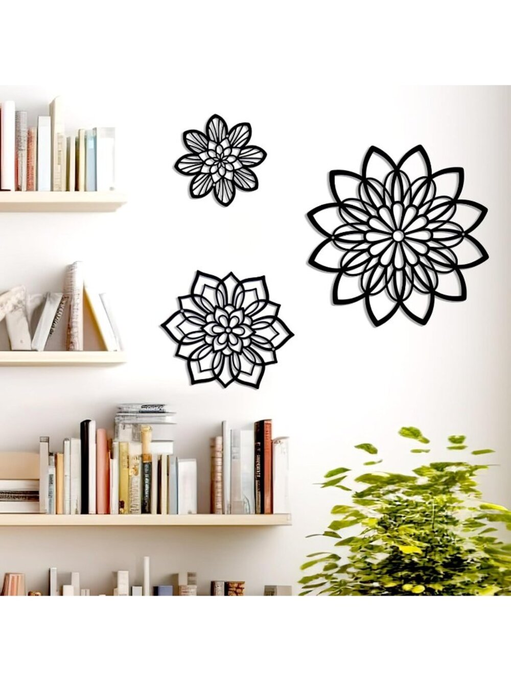 New Set of 3 Black Metal Flower Wall Decor Farmhouse Hanging Art 6 8.2 11.8 Inch - Picture 5 of 6